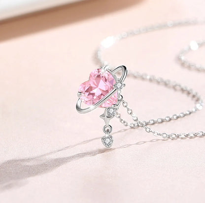 Sweet Classic Style Heart Shape Sterling Silver Plating Inlay Zircon White Gold Plated Pendant Necklace