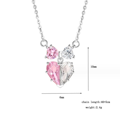 Sweet Classic Style Heart Shape Sterling Silver Plating Inlay Zircon White Gold Plated Pendant Necklace