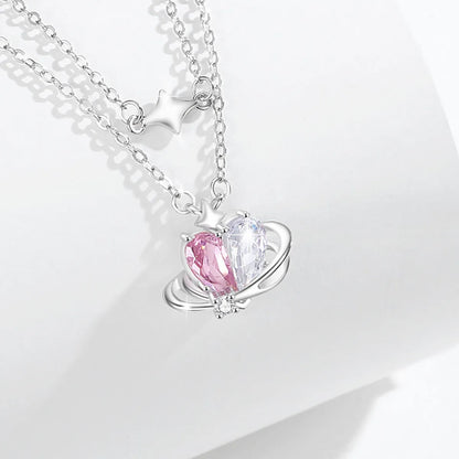 Sweet Classic Style Heart Shape Sterling Silver Plating Inlay Zircon White Gold Plated Pendant Necklace