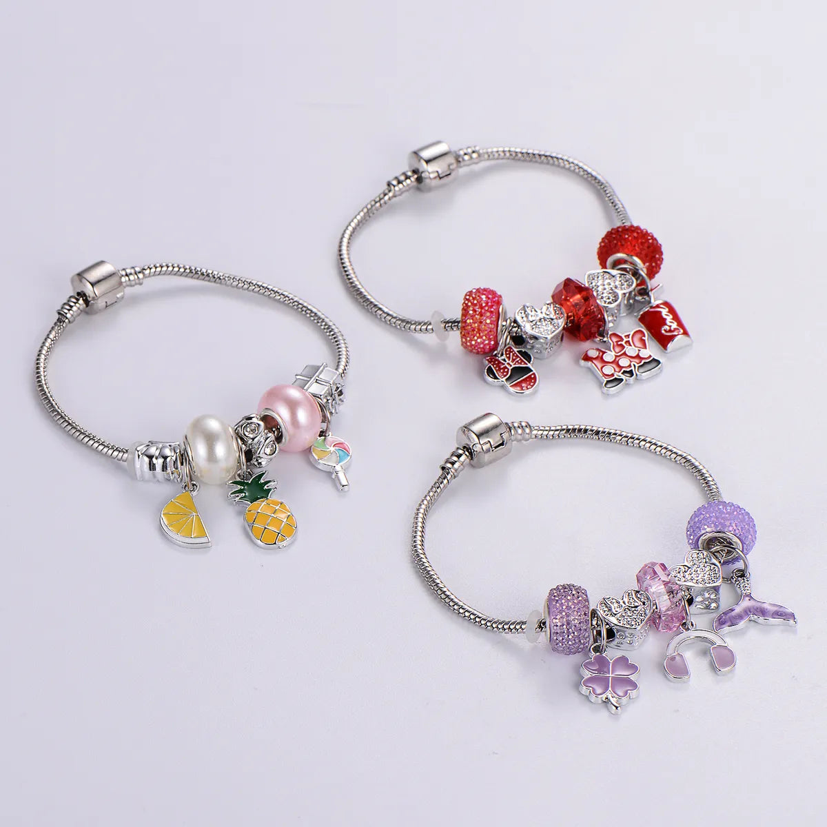 Sweet Classic Style Rabbit Heart Shape Elephant Stainless Steel Alloy Epoxy Inlay Rhinestones Bangle