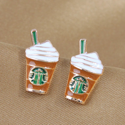 1 Pair Sweet Coffee Cup Enamel Alloy Ear Studs