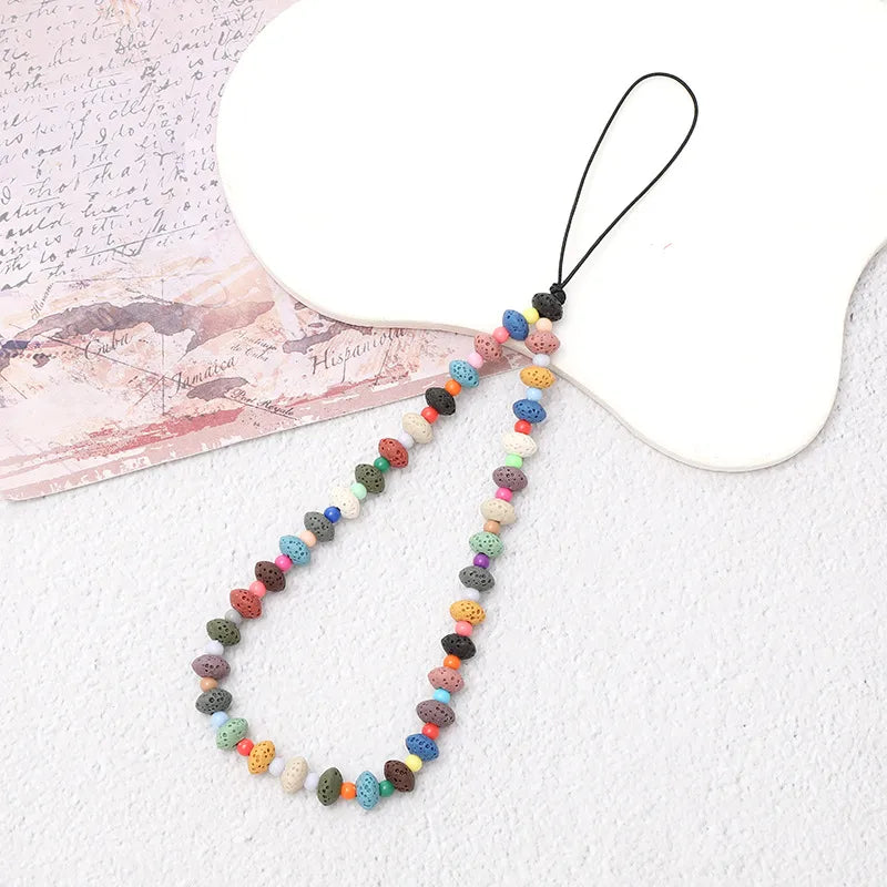 Sweet Color Block Beaded Beaded Chain Mobile Phone Chain