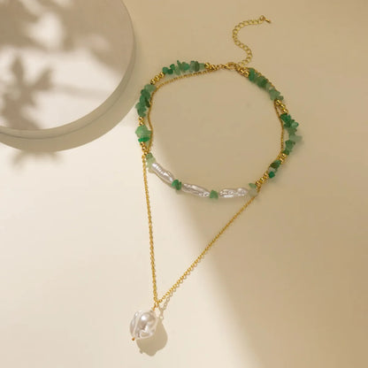 Sweet Color Block Imitation Pearl Alloy Natural Stone Beaded Layered Plating Layered Necklaces