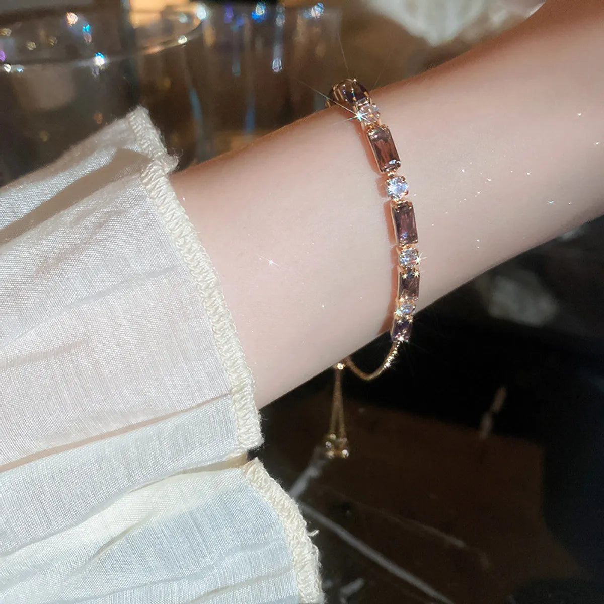 Sweet Colorful Rectangle Copper Inlay Zircon Bracelets