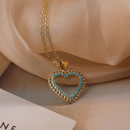 Sweet Commute Star Heart Shape Copper Plating Inlay Zircon 18k Gold Plated Pendant Necklace