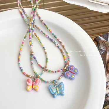 Sweet Cool Style Butterfly Beaded Arylic Women's Pendant Necklace