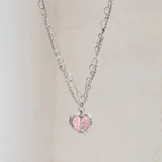 Sweet Cool Style Heart Shape Alloy Metal Plating Inlay Zircon Women'S Pendant Necklace