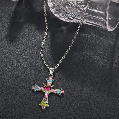 Sweet Cross Alloy Inlay Artificial Gemstones Women's Earrings Necklace