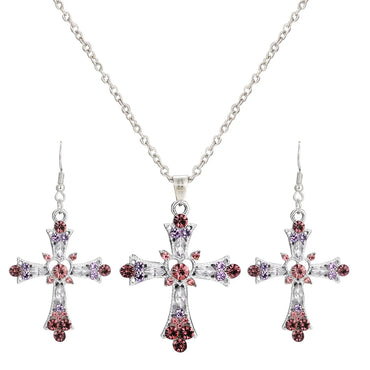 Sweet Cross Alloy Inlay Artificial Gemstones Women's Earrings Necklace