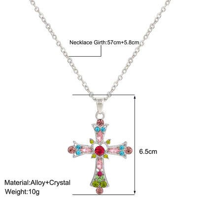 Sweet Cross Alloy Inlay Artificial Gemstones Women's Earrings Necklace