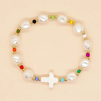 Sweet Cross Imitation Pearl Soft Clay Wholesale Bracelets