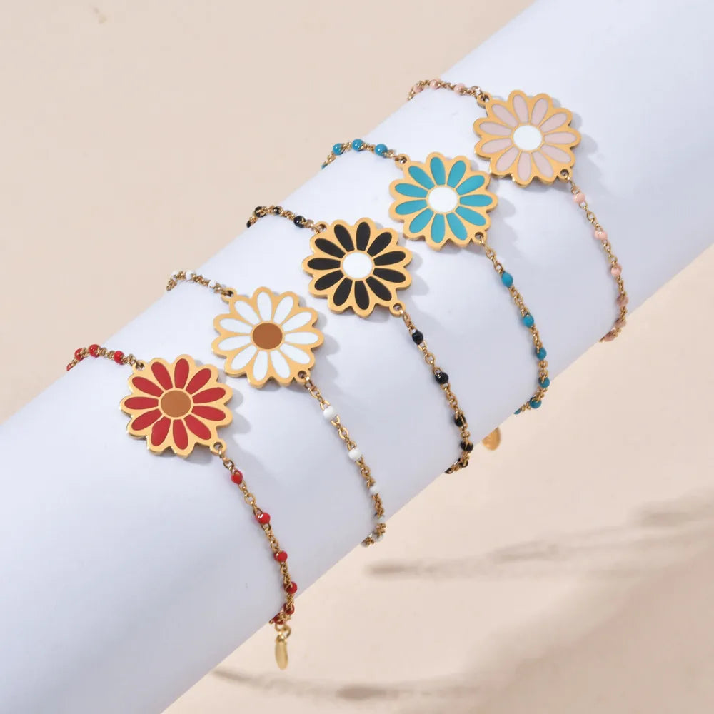 Sweet Daisy Stainless Steel Enamel Plating Bracelets