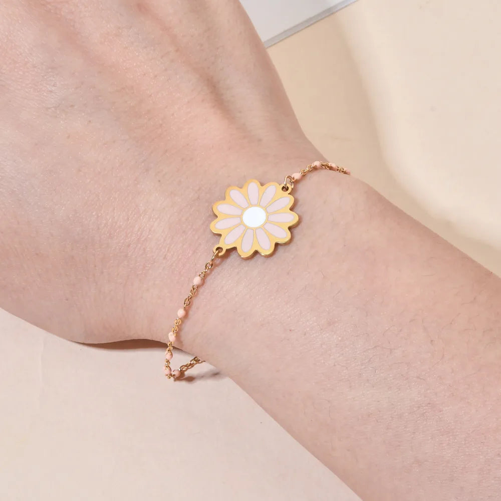 Sweet Daisy Stainless Steel Enamel Plating Bracelets