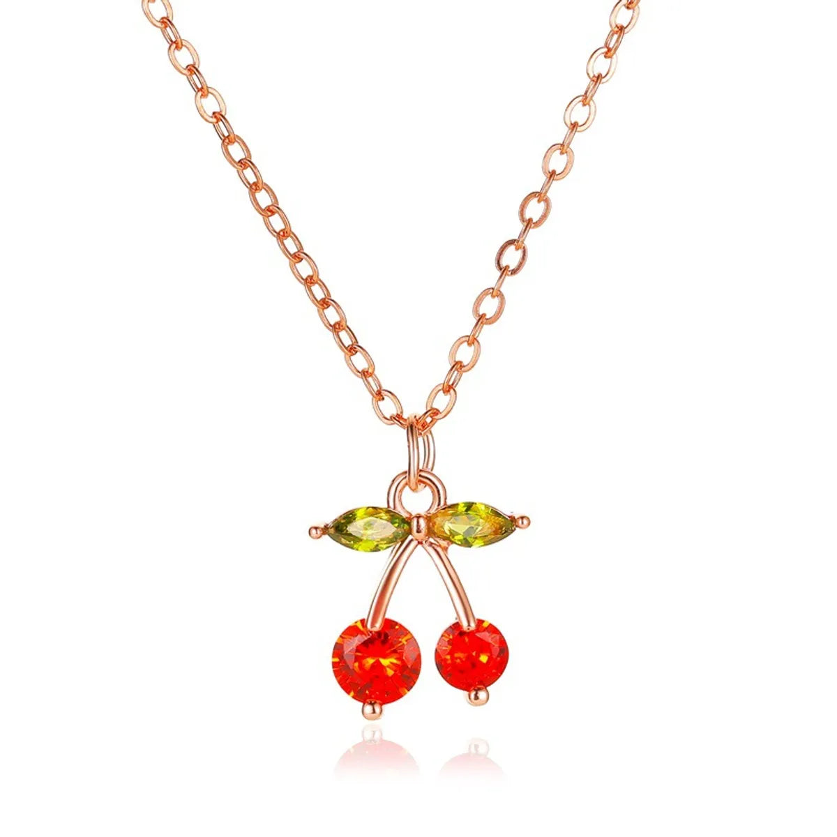 Sweet Diamond Small Cherry Exquisite Copper Inlaid Zircon Fruit Necklace