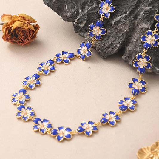 Sweet Ditsy Floral Copper Plating Inlay Zircon 18k Gold Plated Necklace