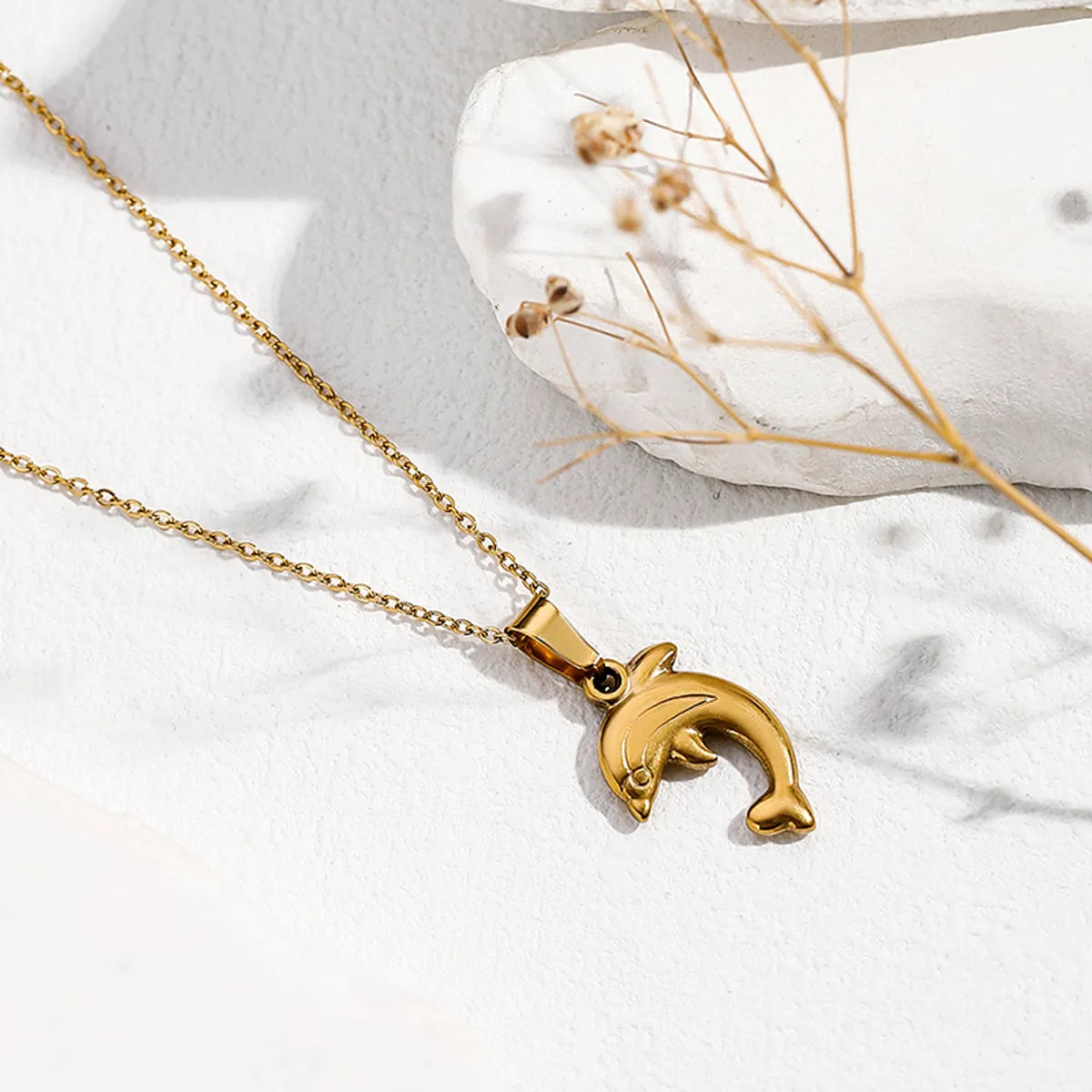 Sweet Dolphin Stainless Steel Plating 18k Gold Plated Pendant Necklace