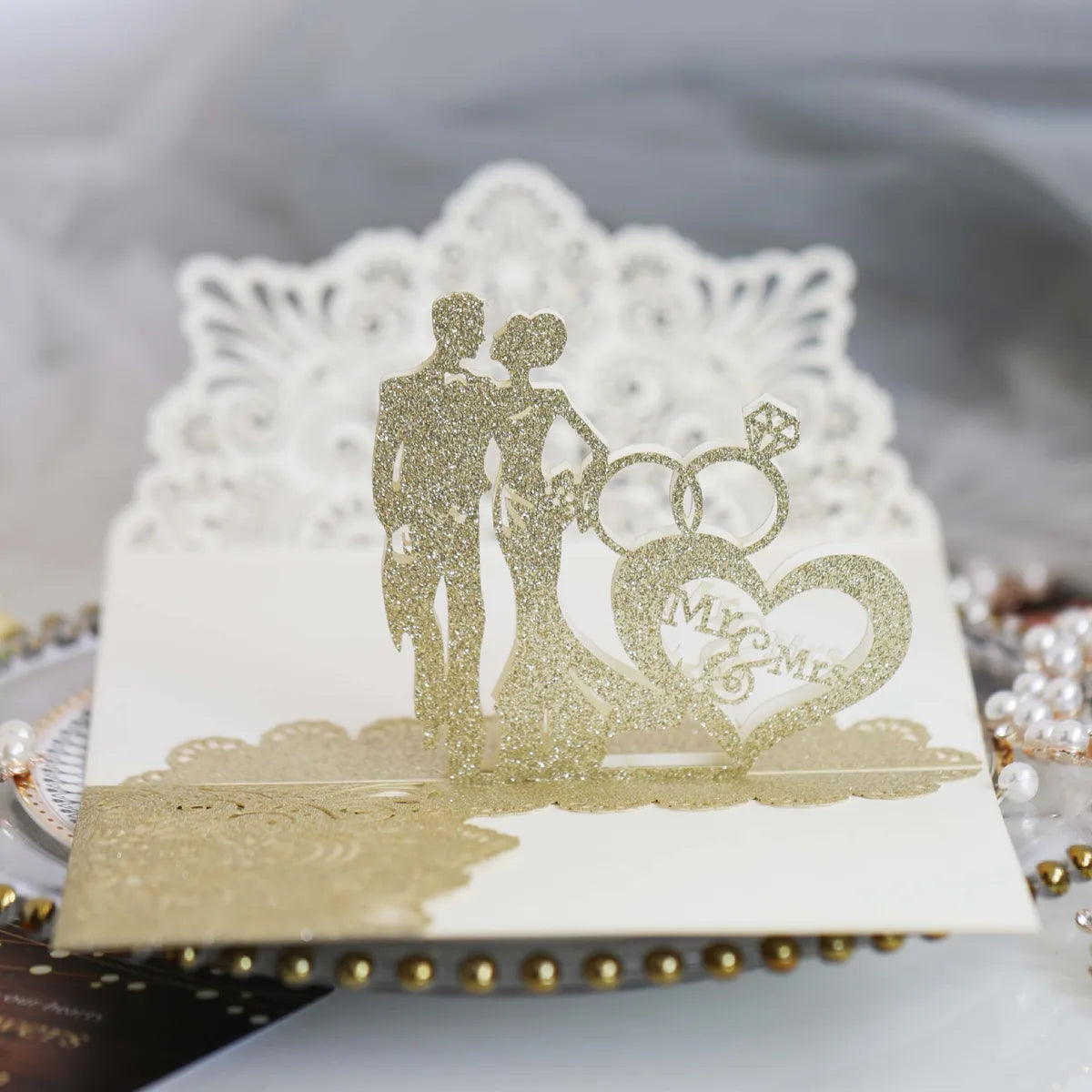 Sweet Double Heart Letter Iridescent Paper Wedding