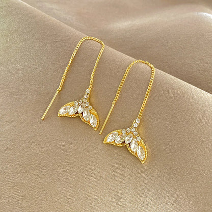 Sweet Fish Tail Alloy Inlay Rhinestones Women's Ear Line 1 Pair