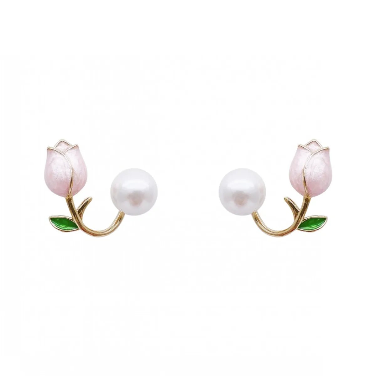 Sweet Flower Alloy Artificial Pearls Earrings 1 Pair