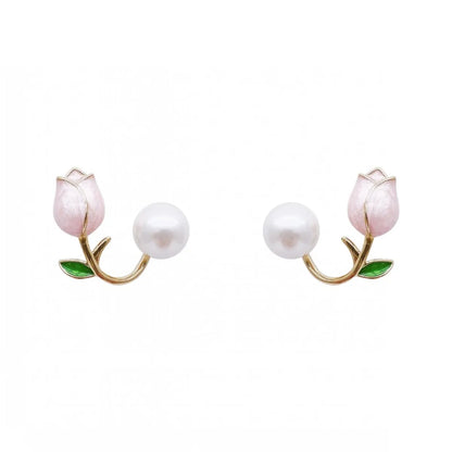 Sweet Flower Alloy Artificial Pearls Earrings 1 Pair