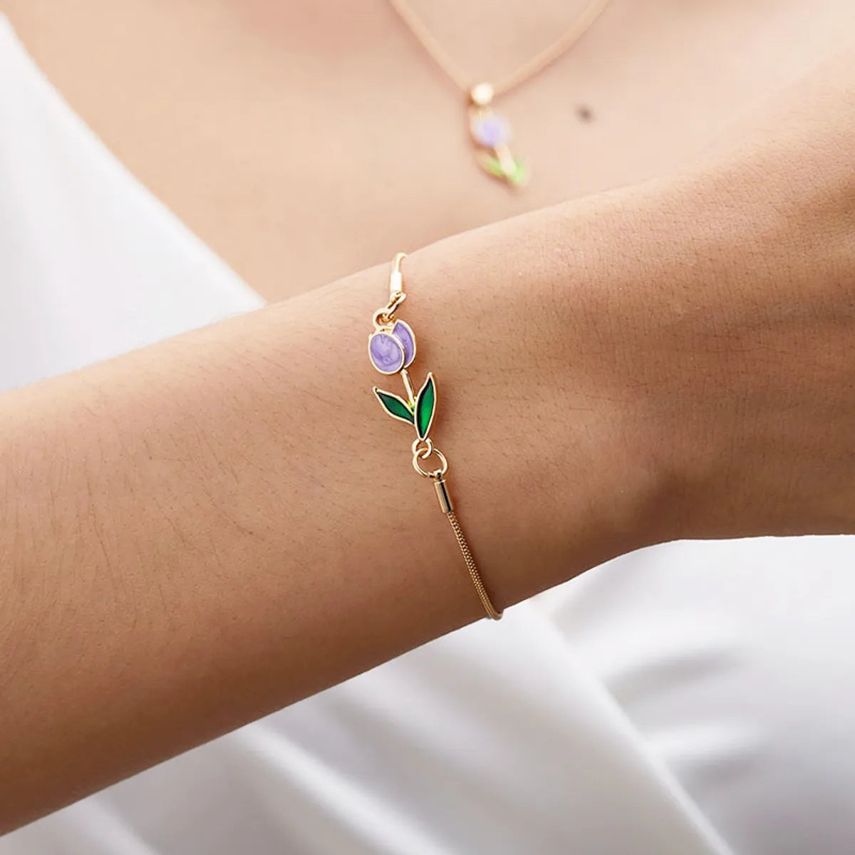 Sweet Flower Alloy Copper Enamel Plating Women'S Bracelets Necklace