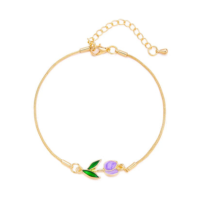 Sweet Flower Alloy Copper Enamel Plating Women'S Bracelets Necklace