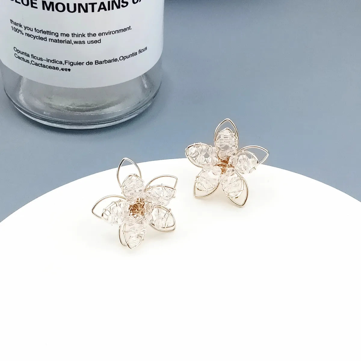 Sweet Flower Alloy Crystal Plating Ear Studs