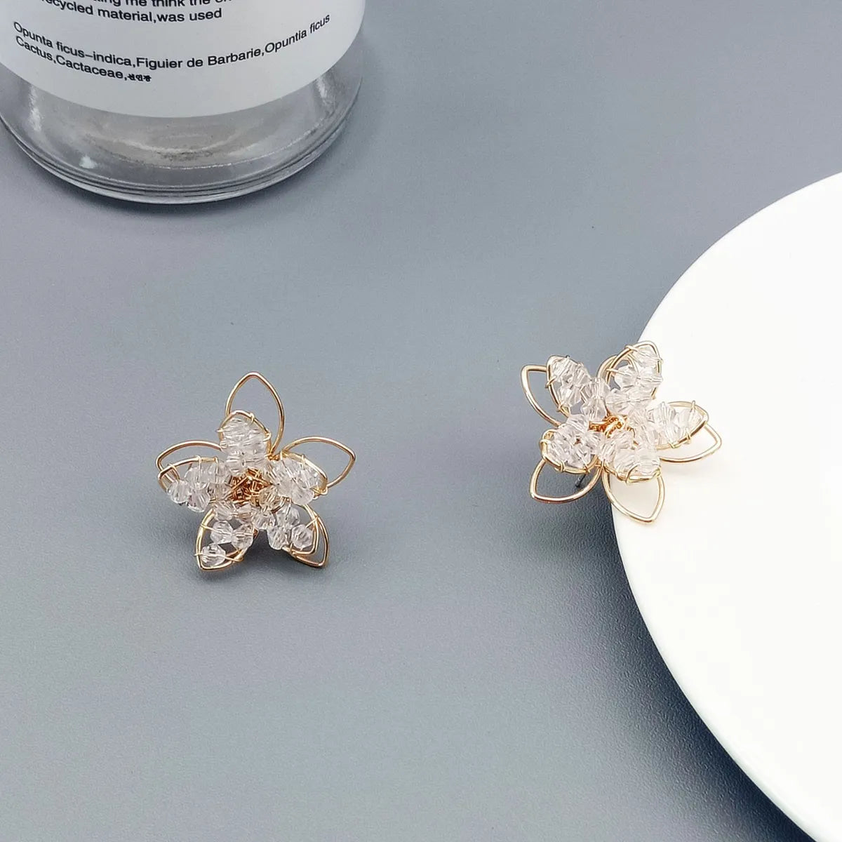 Sweet Flower Alloy Crystal Plating Ear Studs