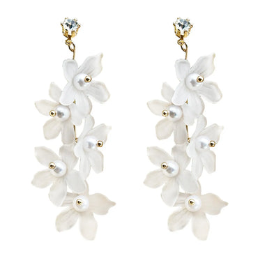 Sweet Flower Alloy Inlay Acrylic Artificial Pearls Rhinestones Women's Drop Earrings