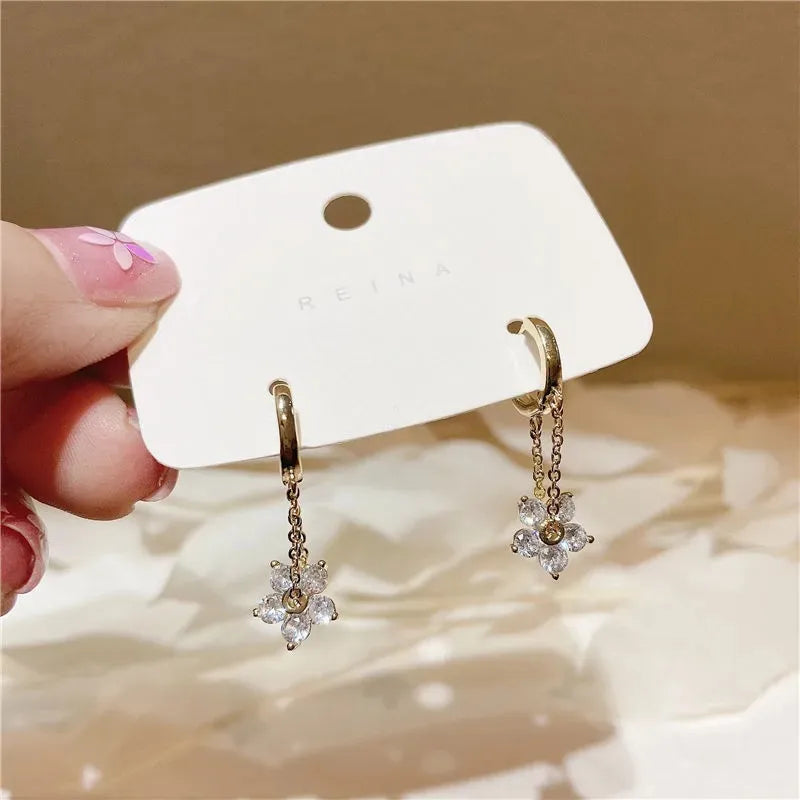 Sweet Flower Alloy Inlay Rhinestones Women'S Drop Earrings