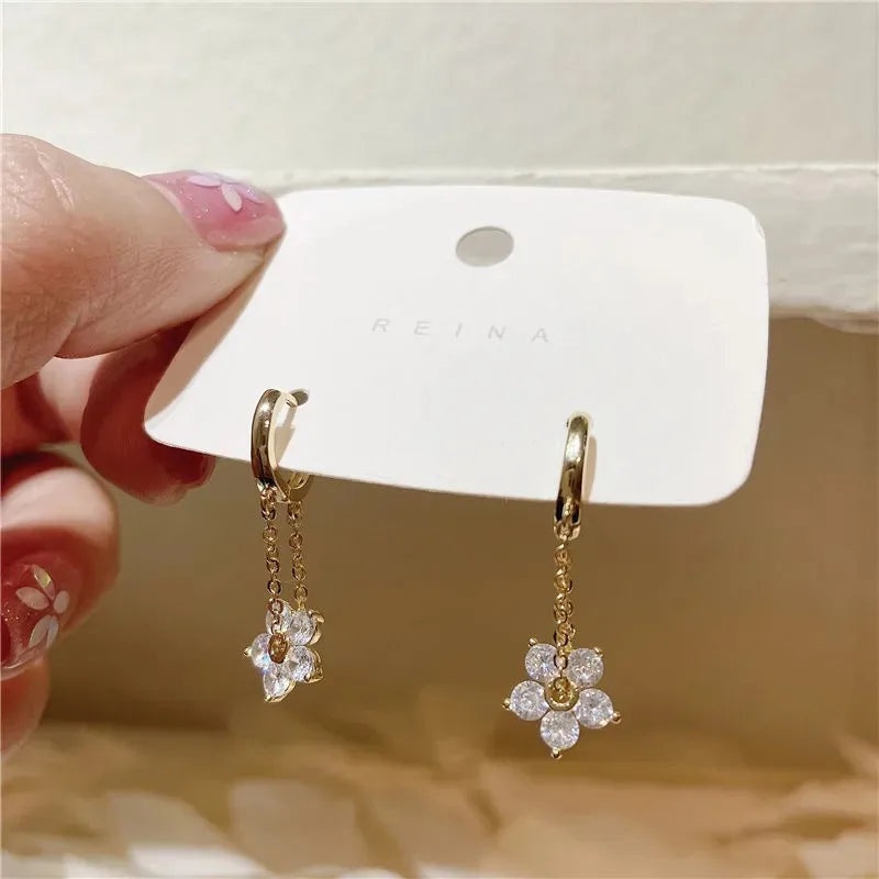 Sweet Flower Alloy Inlay Rhinestones Women'S Drop Earrings