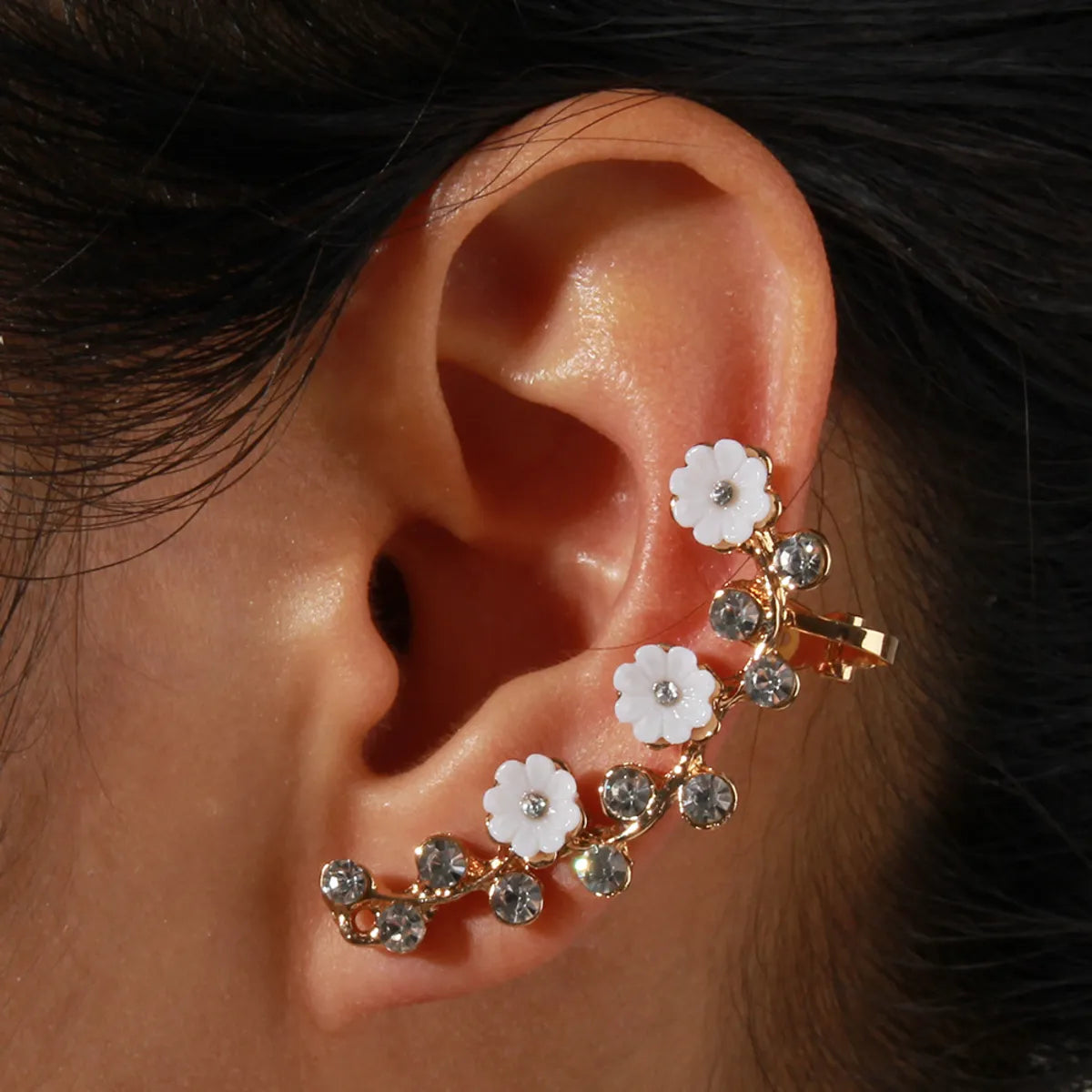 Sweet Flower Alloy Inlay Rhinestones Women'S Ear Clips