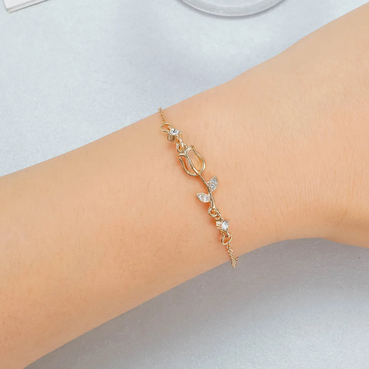 Sweet Flower Alloy Plating Inlay Rhinestones Opal Women'S Bracelets