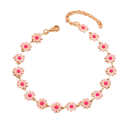 Sweet Flower Artificial Pearl Alloy Beaded Enamel Women'S Anklet