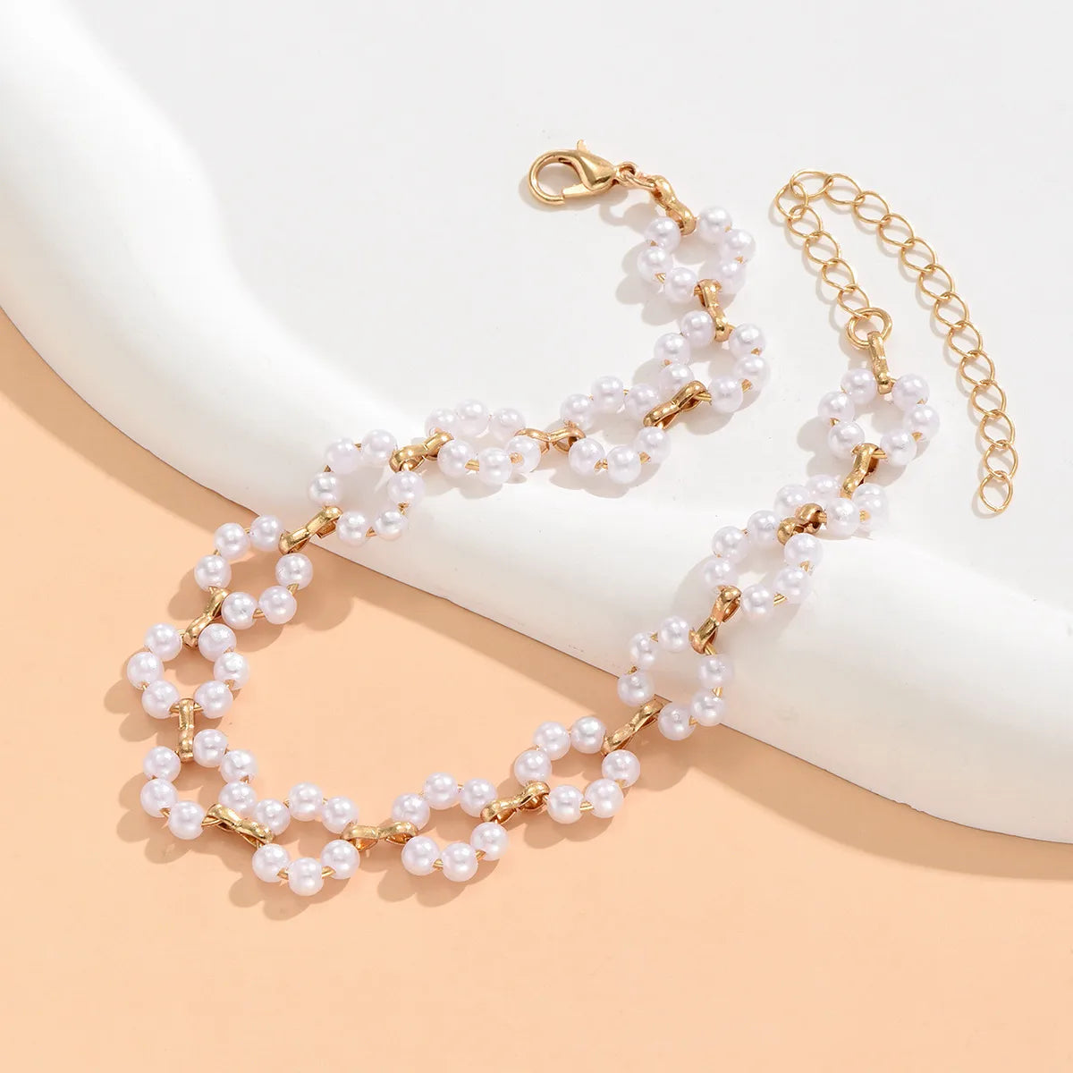 Sweet Flower Artificial Pearl Alloy Beaded Enamel Women'S Anklet