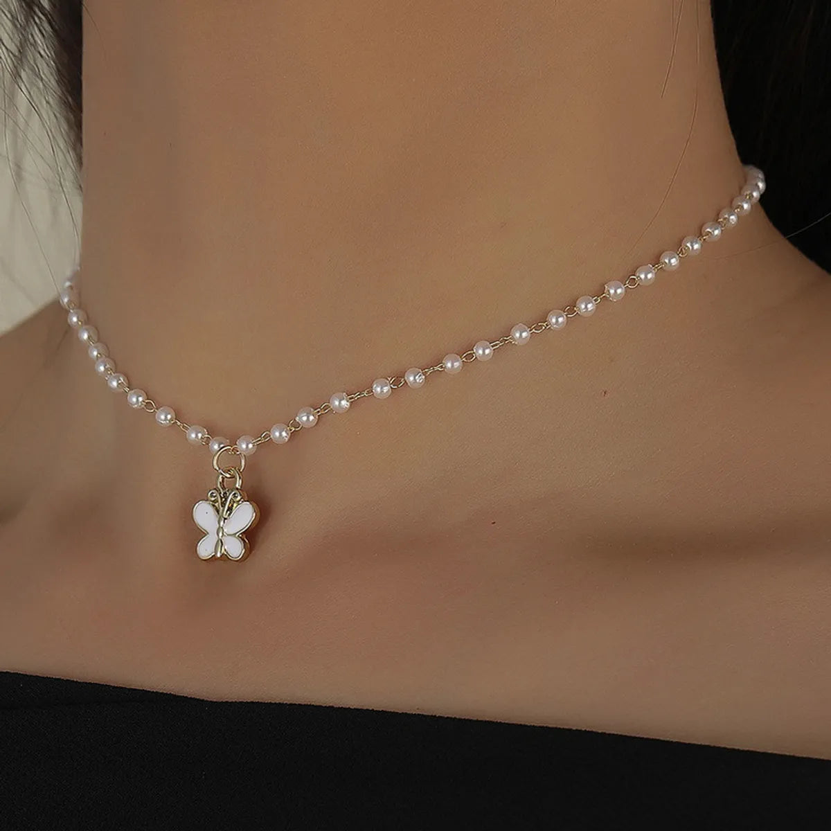 Sweet Flower Artificial Pearl Alloy Beaded Plating Women's Pendant Necklace