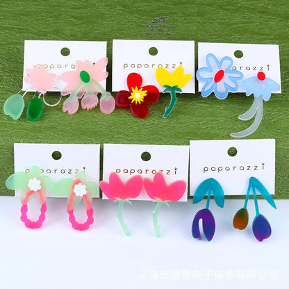 Sweet Flower Arylic Asymmetrical Earrings