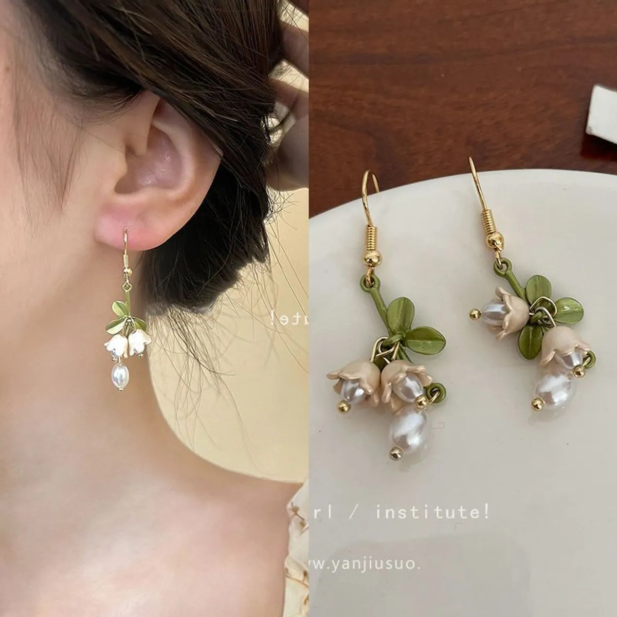 Sweet Flower Bow Knot Alloy Inlay Artificial Pearls Rhinestones Women'S Earrings