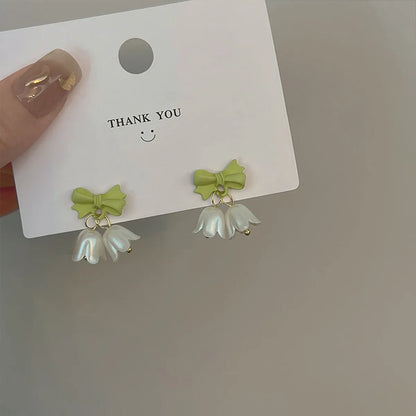 Sweet Flower Bow Knot Plating Alloy Artificial Pearls Drop Earrings