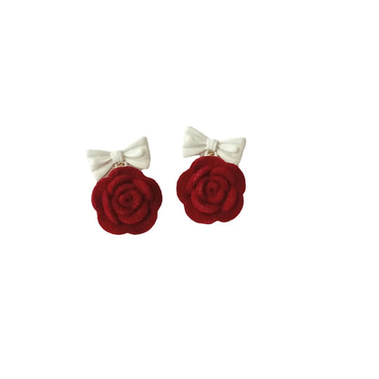 Sweet Flower Bow Knot Alloy Resin Earrings