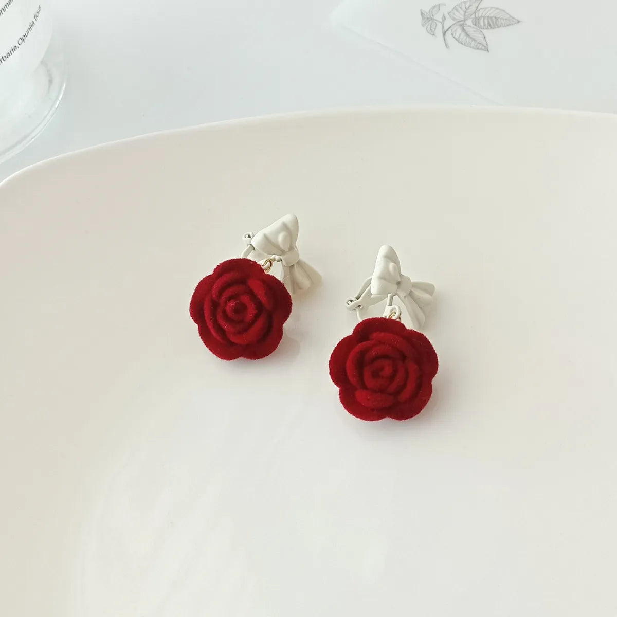 Sweet Flower Bow Knot Alloy Resin Earrings