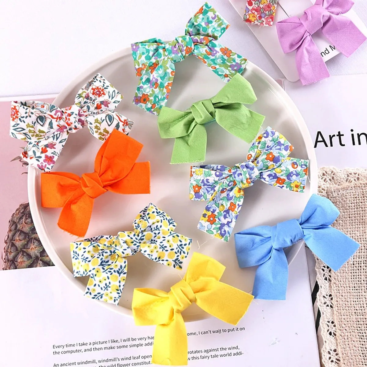 Sweet Flower Bow Knot Cloth Printing Hair Clip 2 Pieces