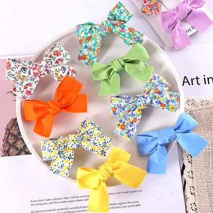 Sweet Flower Bow Knot Cloth Printing Hair Clip 2 Pieces