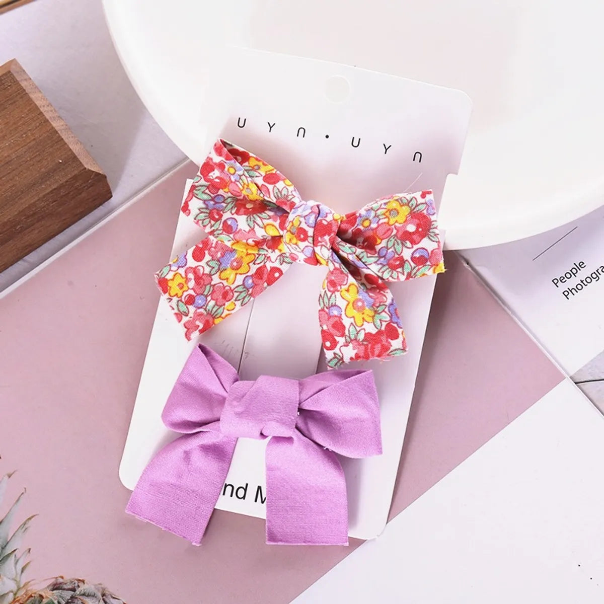 Sweet Flower Bow Knot Cloth Printing Hair Clip 2 Pieces