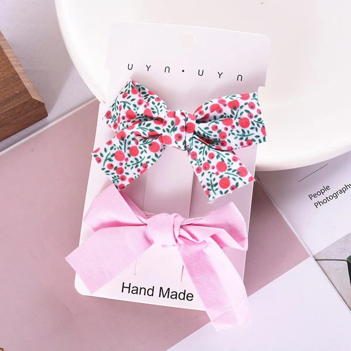 Sweet Flower Bow Knot Cloth Printing Hair Clip 2 Pieces