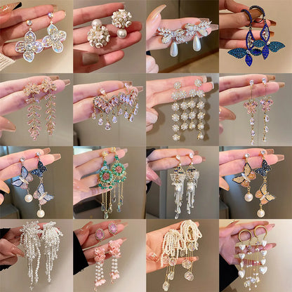 Sweet Flower Butterfly Alloy Tassel Artificial Rhinestones Artificial Pearls Women's Drop Earrings 1 Pair