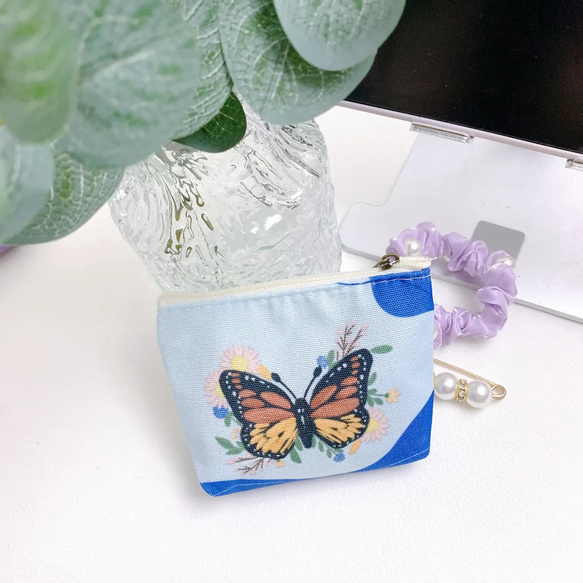 Sweet Flower Butterfly Canvas Bucket Makeup Bags