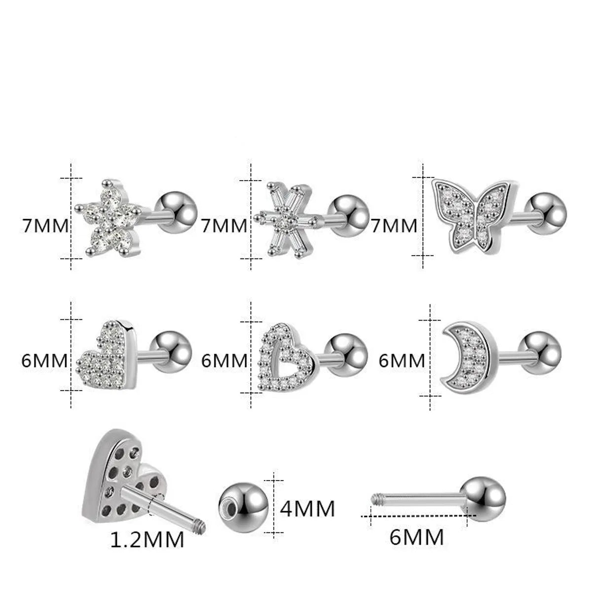 1 Pair Sweet Flower Butterfly Titanium Steel Rhinestones Ear Studs