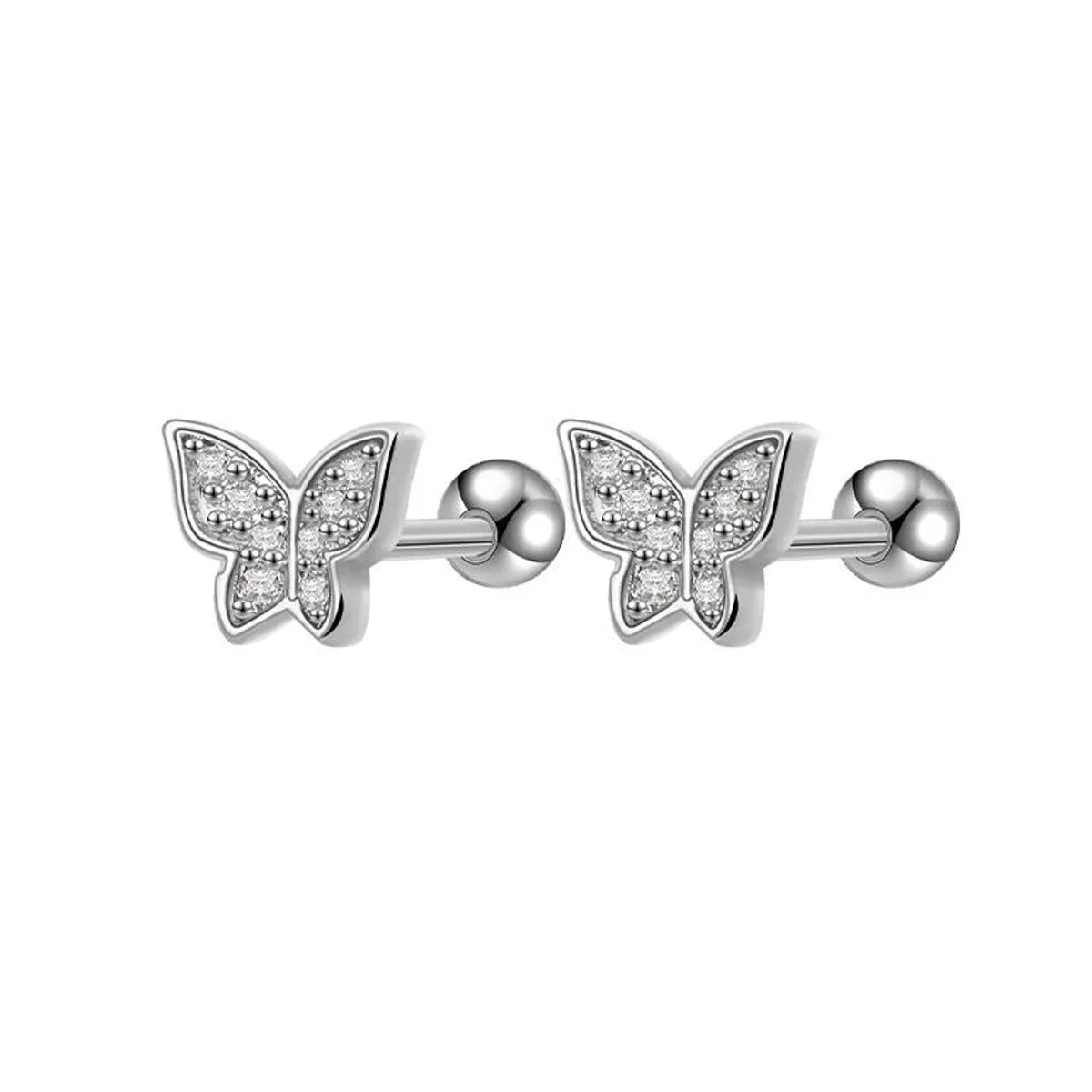 1 Pair Sweet Flower Butterfly Titanium Steel Rhinestones Ear Studs