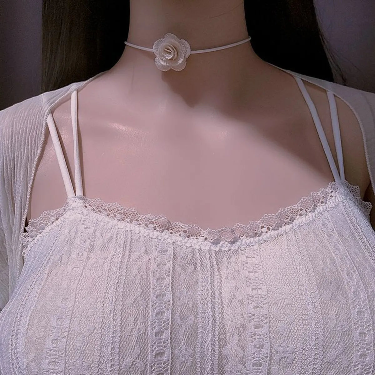 Sweet Flower Cloth Leather Rope Women's Choker